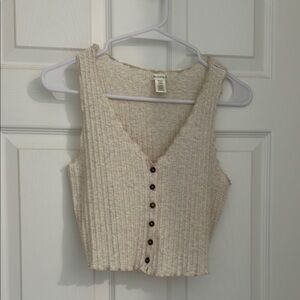 Women's Beige Button-Down Sleeveless Top Medium